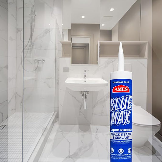 Ames Blue Max® Liquid Rubber Crack Repair & Sealant - 10.1 Ounce Cartridge Paintable Waterproof Sealant - Perfect for Shower and Tub Details, Filling Large Cracks, Holes and Gaps in Concrete