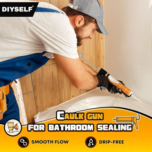 DIYSELF Caulk Gun Kit 9 Pack Professional Caulking Gun Caulk Remover Tool Kit Silicone Gun Sealant Finishing Tool Grout Scraper Hand Caulking Gun No Drip for Bathroom Kitchen Window Sink Tile Sealing