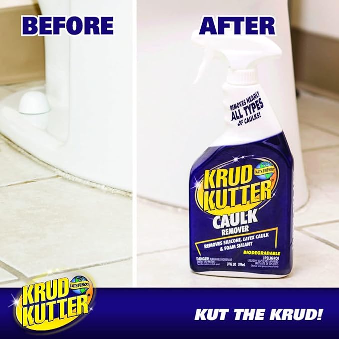 Krud Kutter Caulk Remover Spray, 24 oz, Softens and Removes Caulk, Sealant and Adhesive Residue, Easy to Use Spray for Bathroom, Kitchen, Windows and Tile Surface Prep