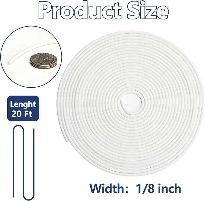 20FT Backer Rod 1/8 inch, White Rubber Caulk Saver, Concrete Expansion Joint Filler, Weather Strip Seal for Gaps and Joints