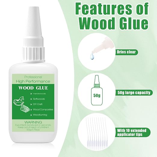 50g Wood Glue Clear- Heavy Duty Wood Glue for Furniture Woodworking, Strong Adhesive Waterproof Super Glue Gel for Wood Crafts