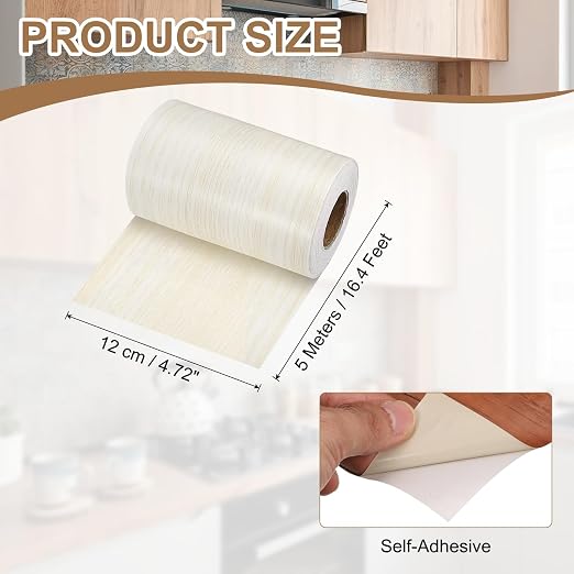 uxcell Wood Tape, 5 Inch x 16ft Self-Adhesive Wood Grain Repair Tape Patch with Plastic Scraper for Baseboards, Doors, Windows, Floor Repair and Furniture Renovation, Beige