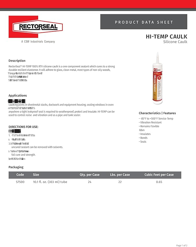 Rectorseal 57500 10.1-Ounce Hi-Temp 100-Percent Rtv Silicone Sealant, 24-Piece