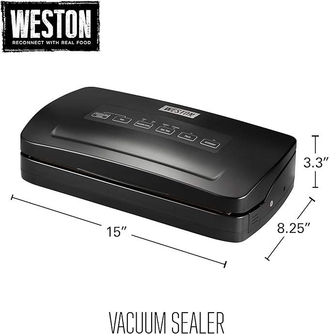 Weston Vacuum Sealer Machine for Food Preservation & Sous Vide, Seals Bags up to 11” Wide, 110 Watts, 22.5” HG Strength, Pulse Function, Includes Roll Storage and Starter Pack, Black (65-3001-W)