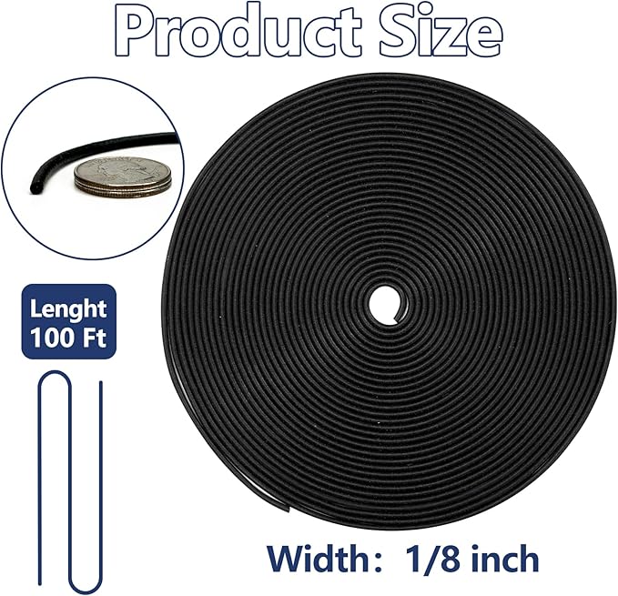 100FT Backer Rod 1/8 inch, Black Rubber Caulk Saver, Concrete Expansion Joint Filler, Weather Strip Seal for Gaps and Joints
