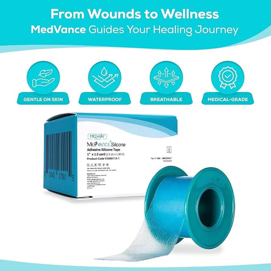 MedVance Silicone Tape Medical, Perforated Surgical Tape Sensitive Skin, Waterproof Tape for Skin, Medical Tape for Wound Care, Eyelash Tape, Gentle Skin Tape, 1" Width (1 Pack, 54 Inches)