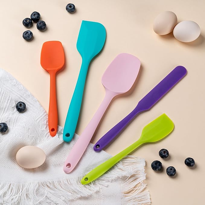 Silicone Spatula Set, 5 Piece Food Grade Rubber Spatulas for Baking, Cooking, and Mixing High Heat Resistant Non Stick Dishwasher Safe BPA-Free (Mint Green)