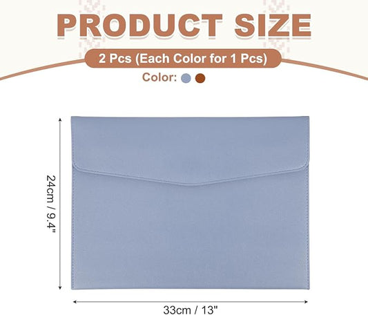 PATIKIL 2Pcs PU Leather A4 File Folder, Document Holder Envelope Waterproof Napa Texture Filing Organizer Portfolio Folder Case with Magnetic Snap for Home Office, Light Blue, Brown