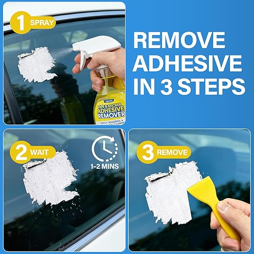 Adhesive Remover Spray (2 Pack) – Removes Stickers, Labels, Tape Residue, Glue, Chewing Gum & Caulk – Works on Metal, Glass, Plastic, Car Paint & More – Sticker & Glue Cleaner with Scraper