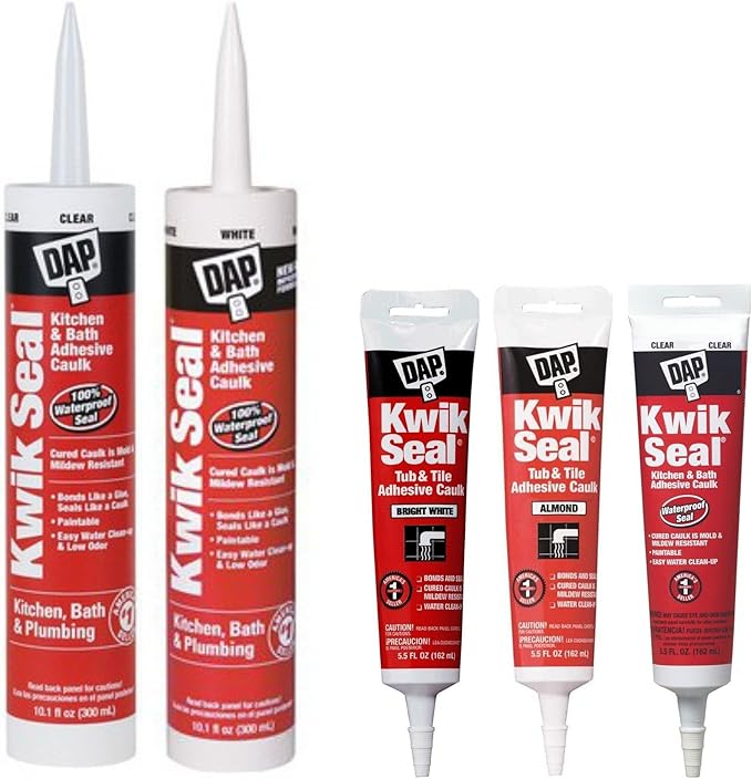 DAP 18008 6 Pack 5.5 oz. Kwik Seal Kitchen and Bath Adhesive Caulk, Clear