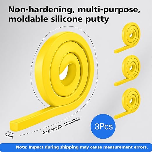 3Pack Moldable Silicone Putty, Non Hardening Waterproof Sealant Compound, Reusable & Pliable Seal Putty for Metal, Glass, Wood, Ceramic, Bathroom, Pipes and Wall Gaps Repair (Yellow)