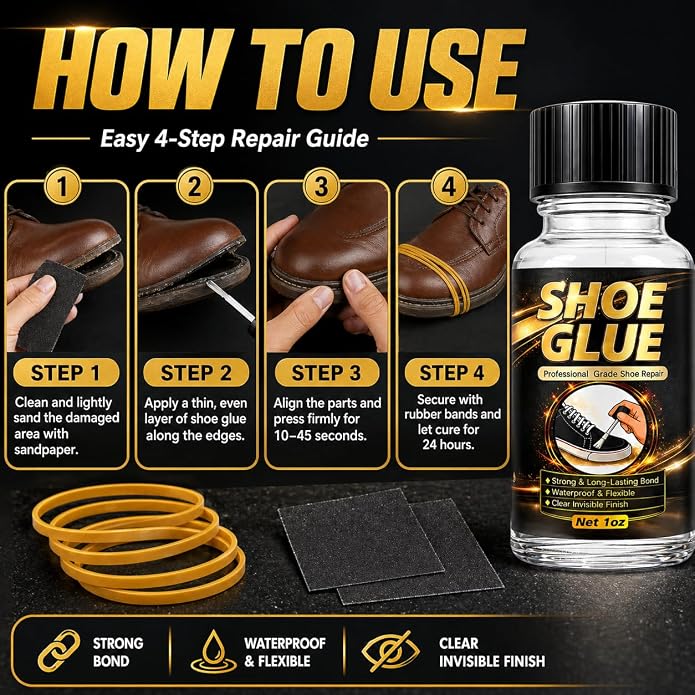 Shoe Glue – Waterproof, Clear, Fast-Drying, Heavy Duty Shoe Glue Sole Repair for Sneakers, Boots, Heels, Hiking Shoes, Leather, Slippers, Rubber, and Canvas(30g)