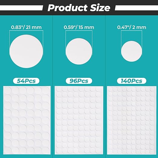 290Pcs White Self-Adhesive Screw Hole Cover Stickers, 3 Sizes (12/15/21mm) for Wood Cabinets, Drawers, Wardrobes & Tables + 20m Vinyl Repair Tape for Tile, Wall & Vinyl Siding Cracks