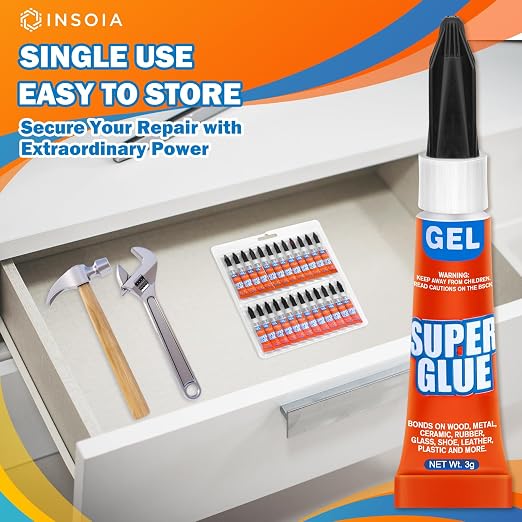 Super Glue Gel Clear Non-Drip, 48 X 3g All Purpose Strong Adhesive Ca Glue Quick Dry Instant Glue for Plastic, Metal, Ceramic, Shoe, Wood, Leather, Model, Aquarium, Rhinestone, Jewelry and DIY Crafts