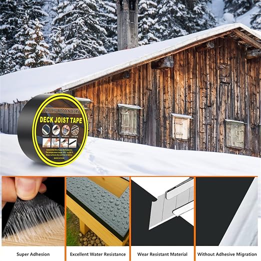 Deck Joist Tape Waterproof Seal 1.6" X 50ft Butyl Flashing Tape Weather Resistant Joist Tapes for Decking Beams Wood Roof