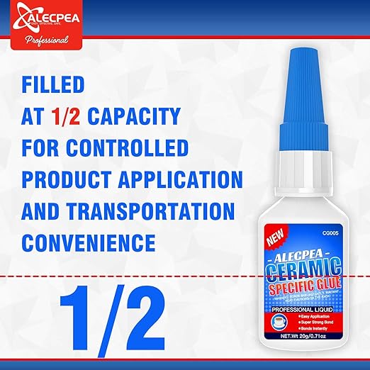 ALECPEA 20g Ceramic Glue - High-Strength Adhesive for Porcelain & Pottery Repair - Waterproof & Heat-Resistant Bond for Dishes, Tiles, Vases & Statues - Quick 15s Set with 3 Precision Tips