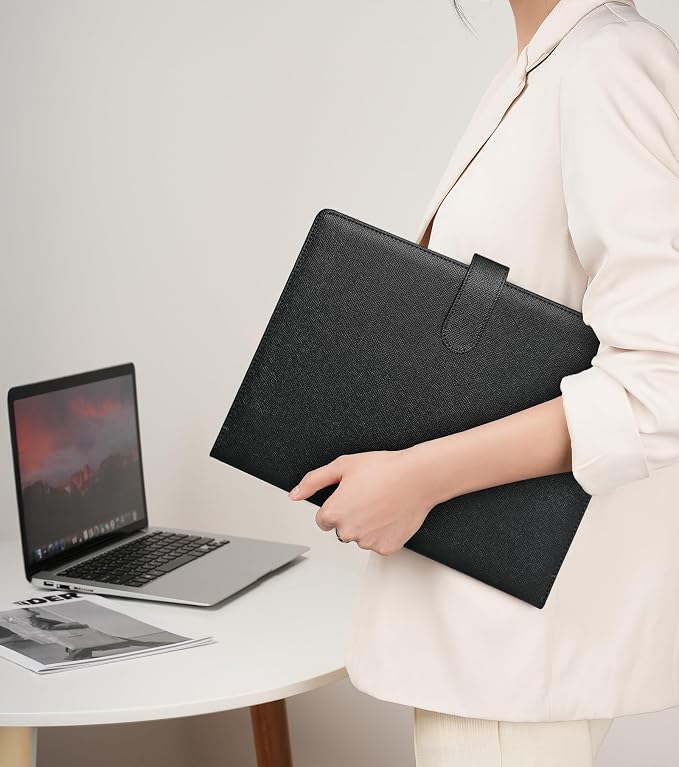 Zreal Padfolio Portfolio Binder with Clipboard & Card Holder, Faux Leather File Folder, Folio Resume Paper Organizer for A4 Letter Size Document, Legal Pad Holder for Women Man (Black)