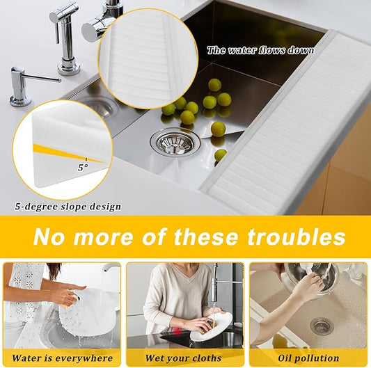 Silicone Sink Edge Protectors - Multifunction Accessories, Splash Guard & Draining Mat for Kitchen, Bathroom Sink, Steel, Granite, Quartz Countertops (Transparent, 4 * 24in)