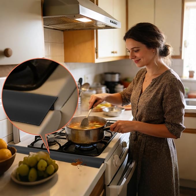 2 Pack Silicone Stove Gap Covers 25 Inch, Food Grade Heat Resistant Gap Filler, Upgraded Anti-Slip Stain-Resistant Stove Counter Guard, Easy to Cut & Clean, Seamless Fit for Stovetop/Oven/Washer/Dryer