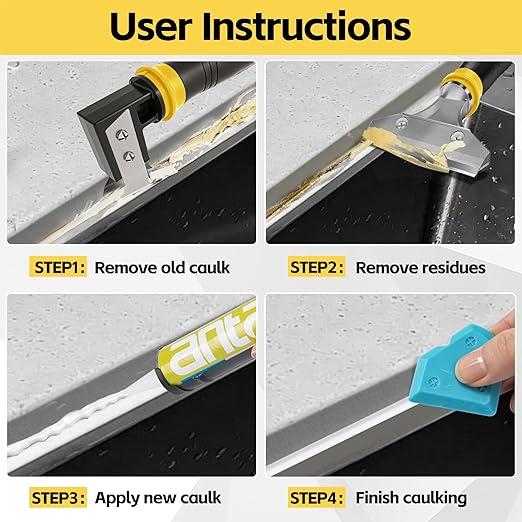 12pack Caulking Tool Kit, Multifunctional Caulk Remover Tool, Grout Removal Tool, Silicone & Grout Cleaner for Bathroom, Shower, Tile, Window, Household Caulk Kit(Yellow)