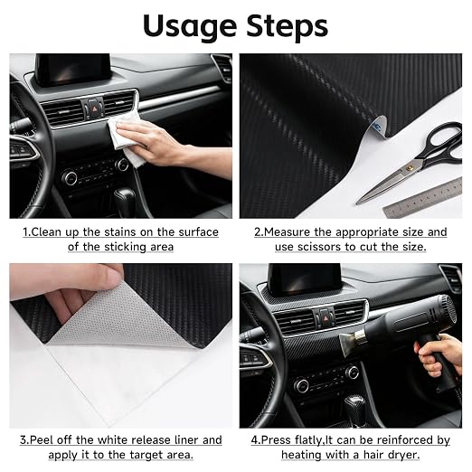 Carbon Fiber Texture PU Faux Leather Repair Tape, Self-Adhesive Patch Kit for Car Seats, Automotive Interior, Gaming Chairs, Office Chairs & Furniture, Waterproof Stick-on Roll (Black, 7.87x 85in)
