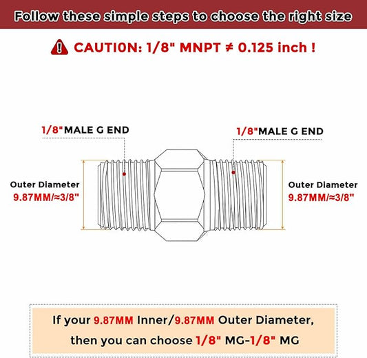 Pack of 3, 1/8" Male G to 1/8" Male G Solid Brass Hex Nipple Hose Connectors, Male Pipe Adapter for Pipe Leak Repair, Bathroom Remodeling, Tool Extensions, Compression