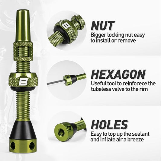 BWSHLF Tubeless Presta Valve Stem 40/44/55/60/65/80/100 mm, Super Light Alloy Presta Valve Stem Kit with Valve Core Remover Tool and Valve Stem Caps - Multiple Color and Size Options(Pair)
