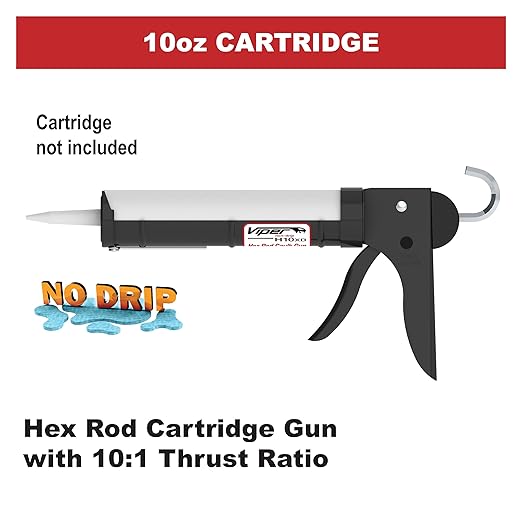 Albion Engineering H10XD Viper Line Manual Barrel Cartridge Caulking Gun with Hex Rod, No Drip, 1/10 Gallon (10 oz), 10:1 Drive