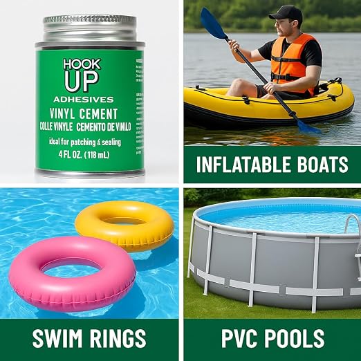 HOOK UP Vinyl Cement – Waterproof Pool Liner Repair Glue for Vinyl & PVC, Fast-Drying Flexible Contact Cement for Inflatables, Air Mattresses, Boats, Tarps, Hot Tubs & Pool Patch Repairs (1 oz)