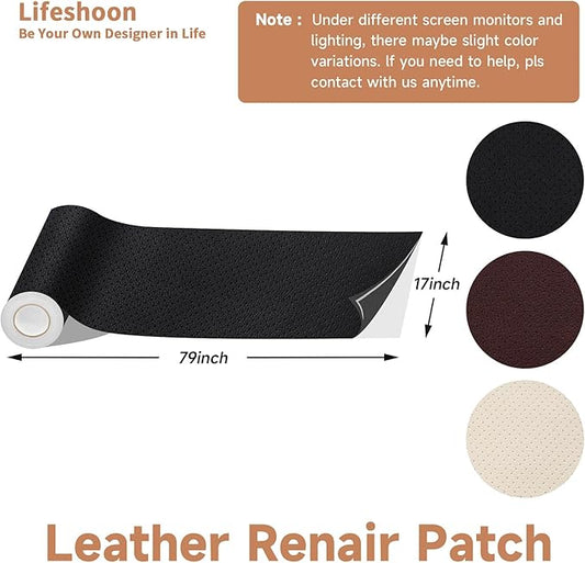 Leather Repair Patch, 17X158 Inch Breathable Perforated Self Adhesive Leather Repair Tape, Large Vinyl Patch Kits for Couch, Furniture, Sofa, Car Seat, Office Chairs (Black, 17X158 Inch)