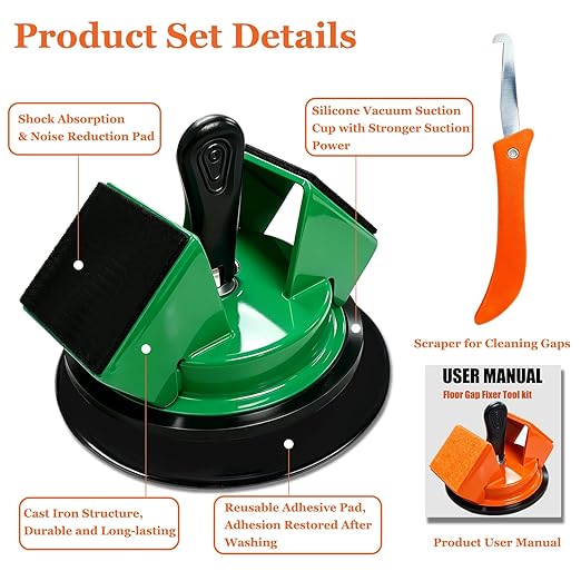 Floor Gap Fixer Tool Kit with Reusable Nano-Adhesive Pad,Heavy-Duty 45°Striking Surface Laminate Floor Repair Tools with Enhanced Suction Cup for Fixer Wood/Vinyl Plank Flooring (Green)
