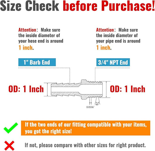 SUNGATOR Hose Barb Fittings 1-Inch Barb × 3/4 Inch NPT, Brass Air Hose Fittings, 1" to 3/4" NPT Male Air Line Repair Connector Kit, Brass Male Thread Pipe Adapter (2 Pack)