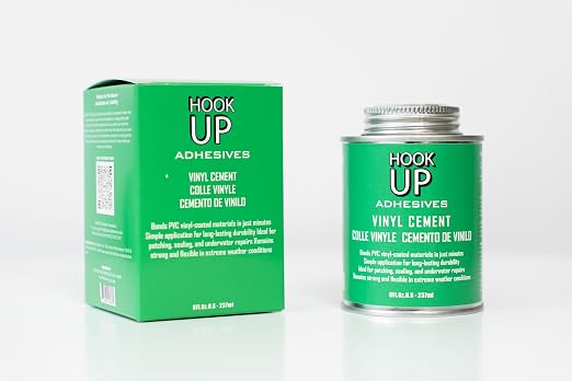 HOOK UP Vinyl Cement – Waterproof Pool Liner Repair Glue for Vinyl & PVC, Fast-Drying Flexible Contact Cement for Inflatables, Air Mattresses, Boats, Tarps, Hot Tubs & Pool Patch Repairs (8 oz)