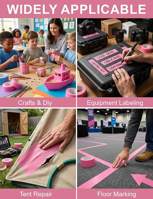 Pink Duct Tape Heavy Duty - 2 Inches x 30 Yards Pro-Grade Cloth Fabric Tape, Waterproof & No Residue, Multi-Use Flexible Adhesive Tape for Crafts, DIY, Repairs, Indoor & Outdoor - 1 Roll