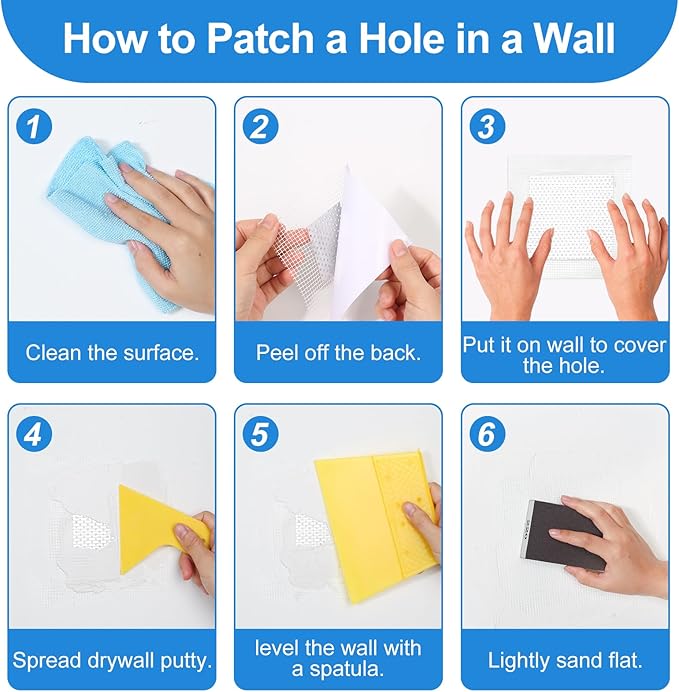 Dry Wall Patch Kits, Aluminum Spackle Wall Repair Patch Kit Fiber Mesh Plate with Scraper, 8.8oz X 2 White Repair Putty Drywall Hole Filler to Fix Wall Surface Holes, Quick Repair Creak Damage