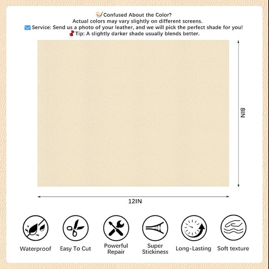2 Pcs Beige Leather Repair Tape, 8x12 Inch Leather Repair Patch Self-Adhesive, Waterproof Faux Leather Patch, Vinyl Repair Tape for Couch, Sofas, Furniture, Office Chair, Car Seats