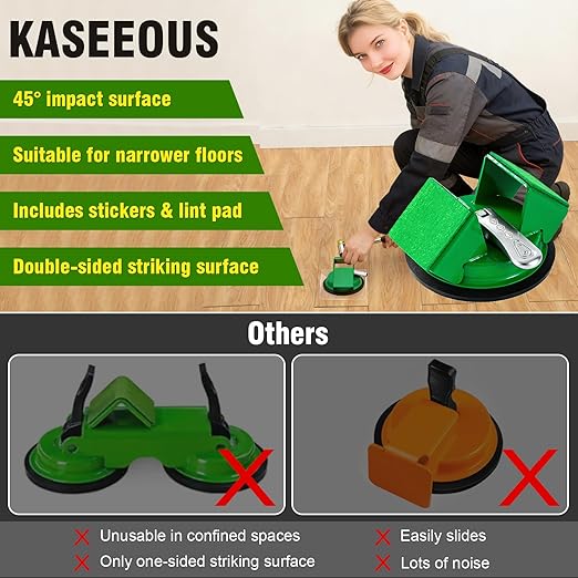 Floor Gap Fixer Tool, Heavy Duty Suction Cup Tool with 45° Double-Sided Striking Surface, Silent Felt Pads, Includes 5 Extra Sticky Pads for Uneven Laminate & Hardwood Floor Fixing