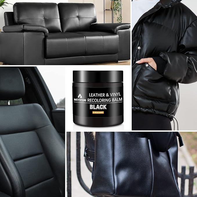 Leather Recoloring Balm - Black Leather Repair Kit for Furniture, Dye, Recolor, Renew, Repair & Restore Aged, Faded, Cracked, Peeling and Scuffed