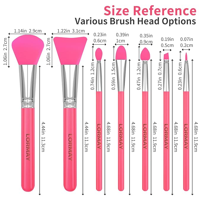 LORMAY 7 Pcs Silicone Brush Applicator Kit for UV Resin Epoxy Art Crafts and Cream Makeup Products (Red)