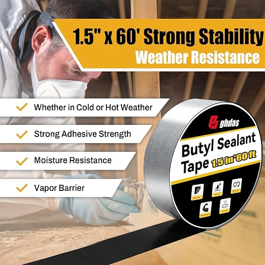 Bghdas - 3 Pack Butyl Sealant Tape 1 1/2" X 60' - Double Sided - Black Vapor Barrier Butyl Tape for Wall of Crawl Space, Rv Windows, Deck Boat, Crawlspace (Waterproof, Weatherproof)