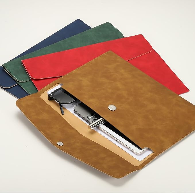 PATIKIL PU Leather A4 File Folder, 2Pcs Document Holder Filing Organizer Portfolio Envelope Folder Case with Snap Closure for Letter Receipt, Blue