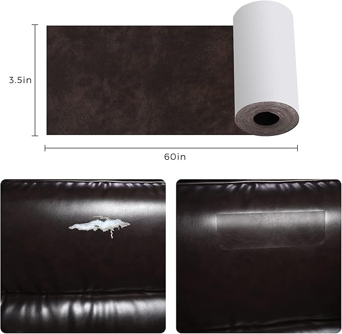 JDLUGH Sofa Leather Repair Patch Tape Self Adhesive Couch, Car Seat, Office Chair, Leather Furniture, Vinyl Repair Patch Kit for Furniture(3.5x60 Inch, Dark Brown)