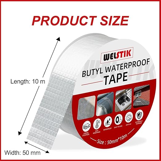 WELSTIK Aluminum Foil Butyl Tape, Waterproof Silver Aluminum Tape for Roof and Leak Repair, for RV Repair, Window, Glass, Silicone, & EDPM Patching, and Pipe Sealing, 2 inch x 33 feet