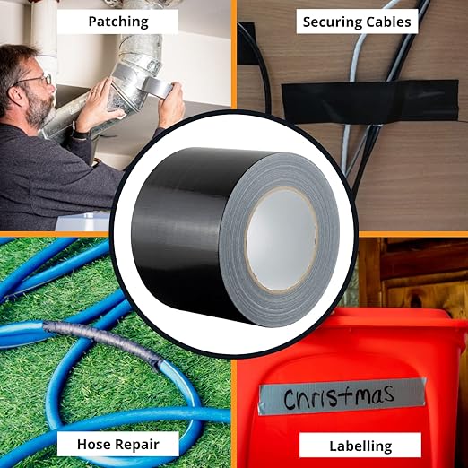 GTSE Wide Duct Tape, Black, 4 Inches x 55 Yards (164 ft), Heavy Duty, Waterproof Repair Tape for Indoor or Outdoor Use, 1 Roll