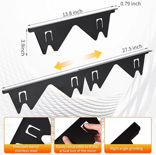 Stove Gap Covers Stainless Steel, 2 Pcs Stove Gap Filler, Heat Resistant and Easy to Clean, Retractable Length 13.8" to 27.5", Width 0.79",Black