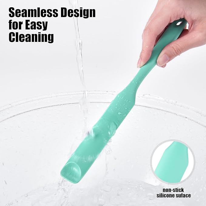 Doosu Silicone Jar Scraper Spatula, 600°F Heat Resistant Rubber Scraping Tool for Jam Nut Butter Sourdough, Flexible Skinny Cream Spreader Long Slim Kitchen Spurtle for Jar Blender Bottle (Aqua Sky)