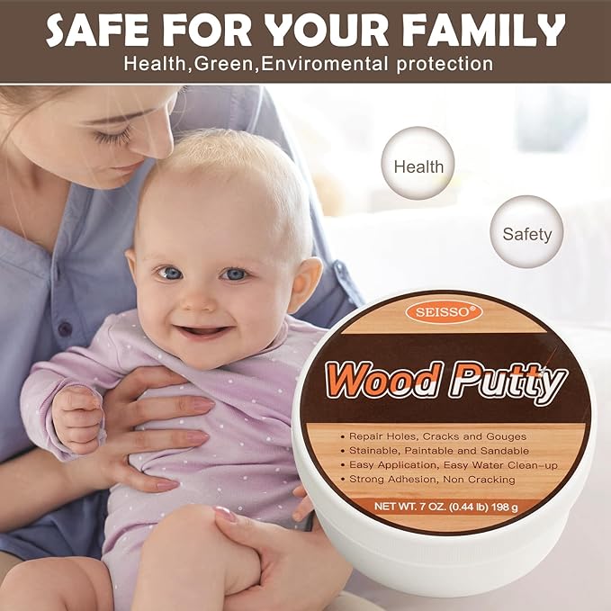SEISSO Wood Putty, Gray Wood Filler Paintable, Wood Putty Outdoor Waterproof, Wood Repair Putty Stainable, Wood Furniture Repair kit - Restore Wooden Table, Cabinet, Floors, Door