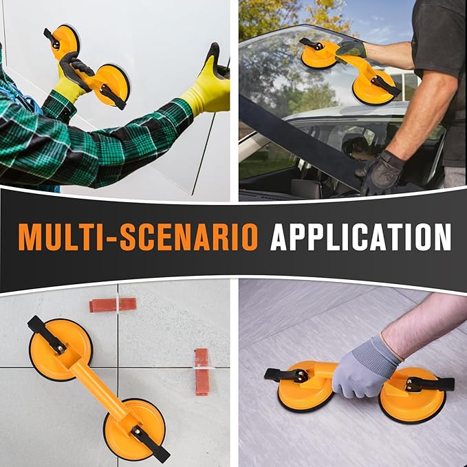 LIYYOO Floor Gap Fixer, Tile Suction Cup Tool,Heavy Duty Suction Cups,Double Suction Cup Wiht Mallet For Lift Large Glass/Tile Lifter/Moving Glass/Pad for Lifting/Dent Puller (1+1 Pack) (Yellow)
