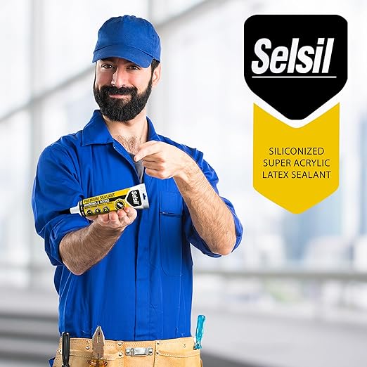 Selsil Siliconized Super Acrylic Latex Sealant, Indoor & Outdoor Paintable Caulk - Flexible, Weather & Moisture Resistant, White Caulking for Baseboards, Windows, Doors & More - 5.5 oz (160 ml)