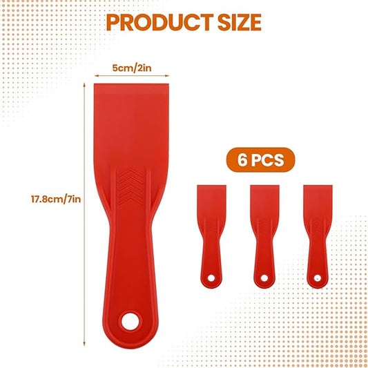 6 PCS Plastic Putty Knife, 2 Inch Black Flexible Putty Knife Scraper, Used for Repairing Walls, Pasting Plaster, Scraping Putty Plastic Putty Knife Scraper (Red)